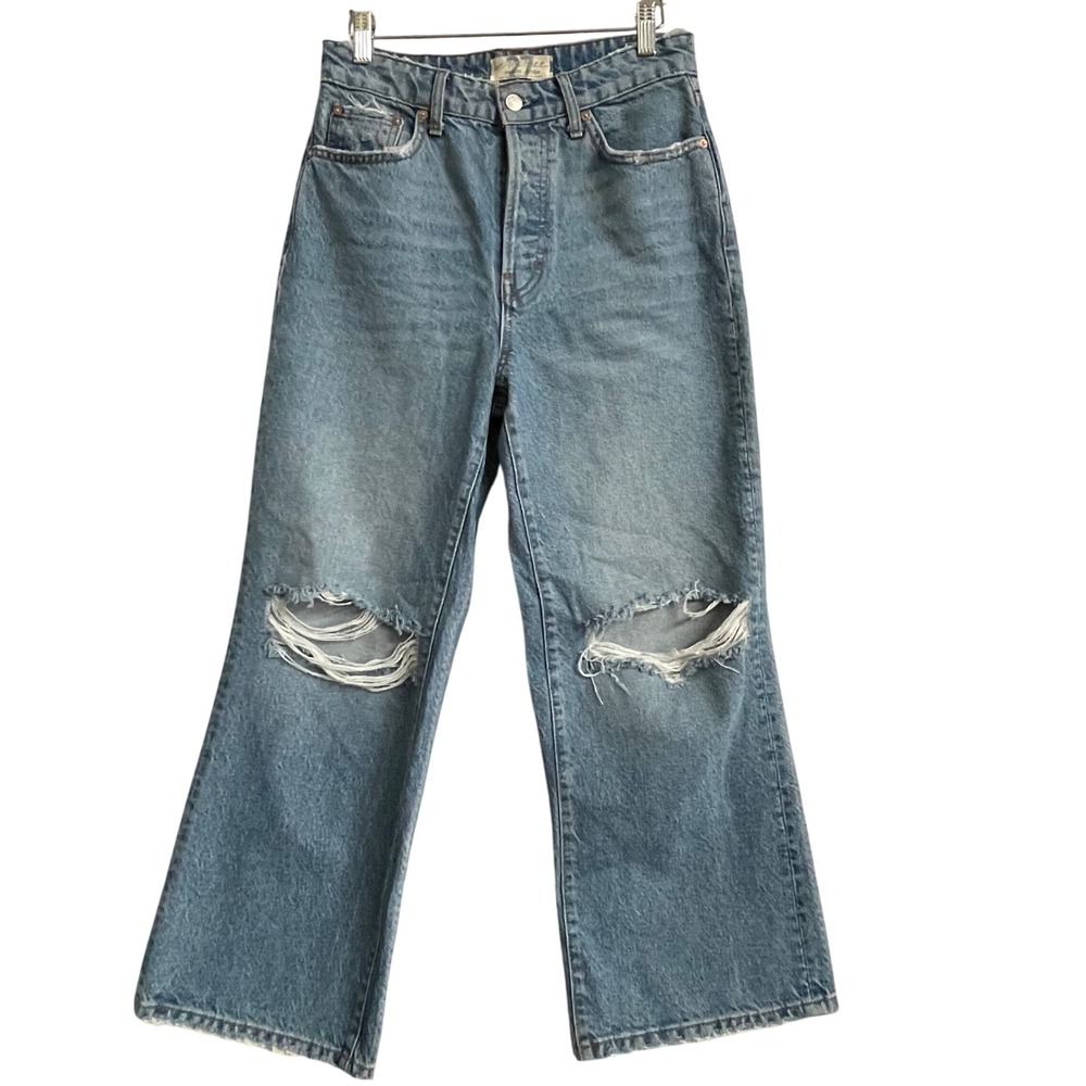 We The Free People 27 Distressed Button Fly Straight Leg Jeans Women's High Rise